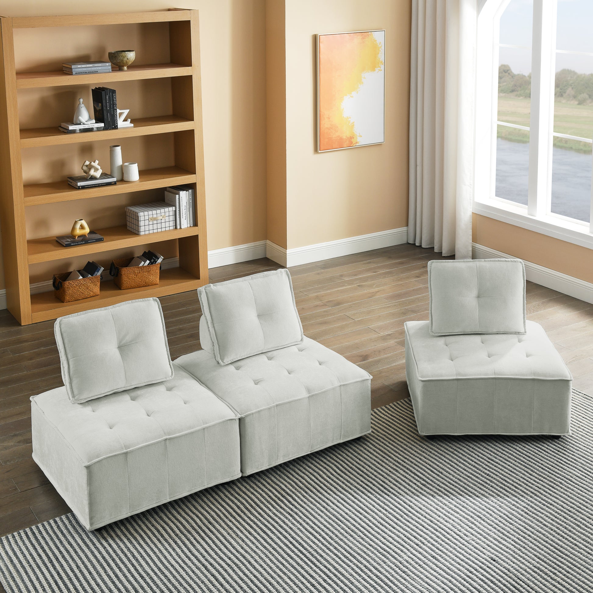 Upholstered Seating Armless Accent Chair, Leisure Sofa Lounge Chair For Living Room Corner Bedroom Office,Chenille Ivory Primary Living Space Eucalyptus Foam