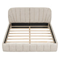 Queen Size Upholstered Platform Bed With Thick Fabric, Polyester, Beige Queen Beige Polyester