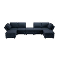 Modular Sectional Sofa U Shaped Sectional Couch With Ottoman, 7 Seat Modular Sofa With Chaise For Living Room, Adjustable Arms And Backs Blue Blue Polyester 4 Seat