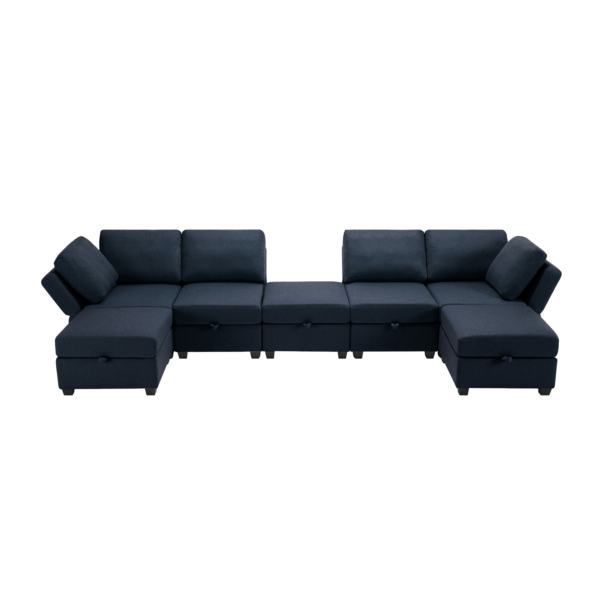 Modular Sectional Sofa U Shaped Sectional Couch With Ottoman, 7 Seat Modular Sofa With Chaise For Living Room, Adjustable Arms And Backs Blue Blue Polyester 4 Seat