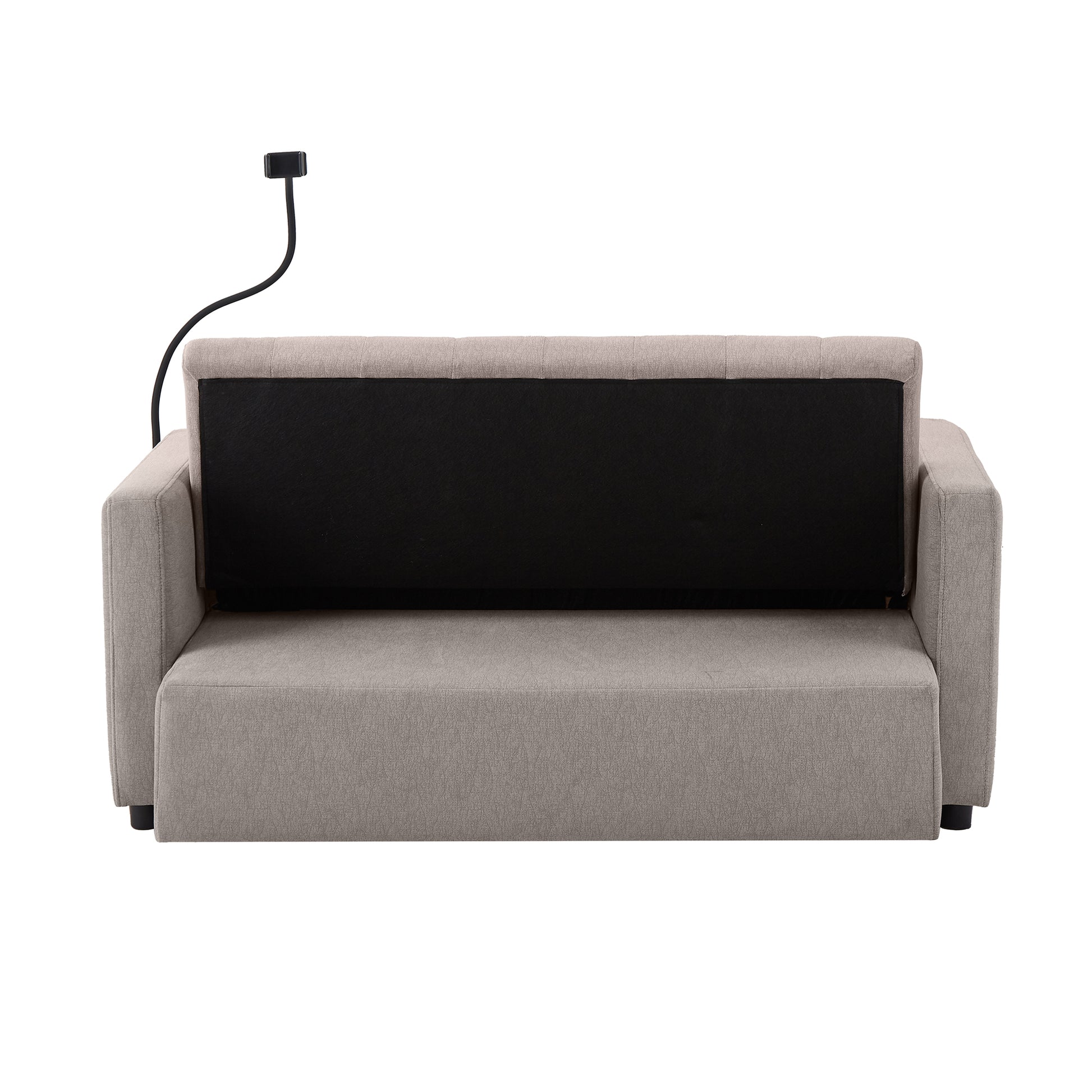 55.9" Convertible Sofa Bed Loveseat Sofa With Three Usb Ports, Two Side Pockets, Two Cup Holders And 360 Swivel Phone Holder For Living Room, Light Grey Light Grey Foam Polyester