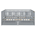 Full Size Wood Daybed With Fence Guardrails And 2 Drawers, Split Into Independent Floor Bed & Daybed, Gray Old Sku :Lp000882Aae Full Gray Solid Wood Mdf