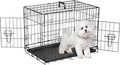 Folding Metal Wire Dog Crate, 24 Inch Durable, Foldable, Collapsible Double Door Dog Crate With Removable Leak Proof Pan, Portable Dogs Crate With Divider, Black Black Iron