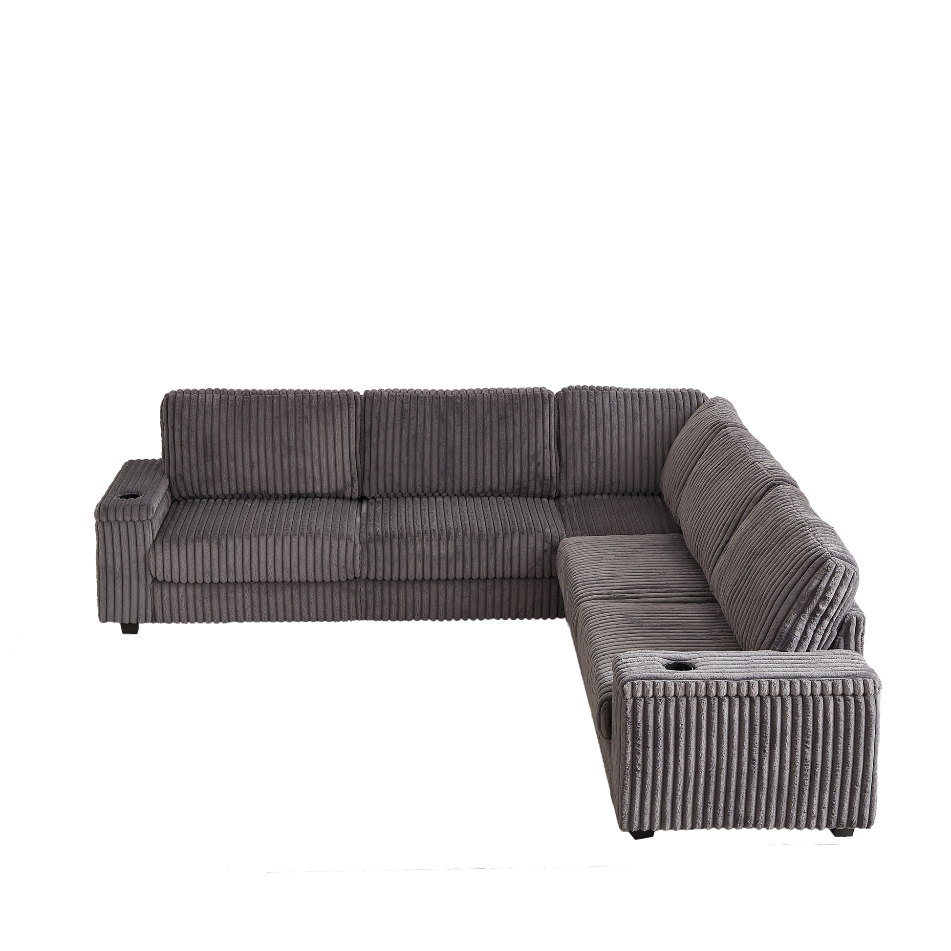 110 Inch Oversized Corduroy Corner Sofa,L Shaped Corner Couch With Two Storage Spaces,Usb Port & T Pyce Port And Cup Holderdeep Seat Comfy Upholstered Couches For Living Room Not Freely Combinable Dark Grey Corduroy 5 Seat