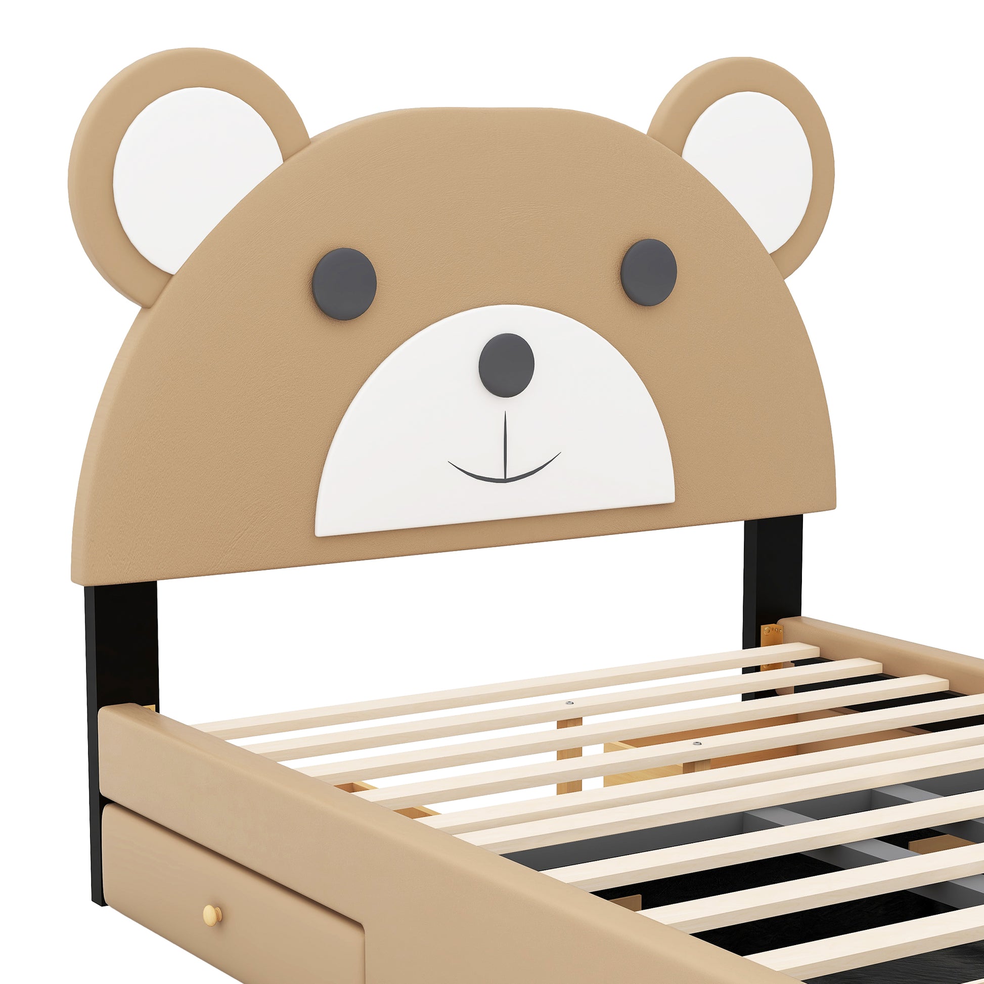 Full Size Upholstery Platform Bed Frame With Cute Bear Shaped Headboard And Two Storage Drawers,Brown Full Brown Solid Wood Mdf