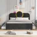 Queen Size Upholstered Platform Bed With Multi Functional Headboard, Trundle And 2 Drawers, Gray Box Spring Not Required Queen Gray Wood Bedroom Upholstered