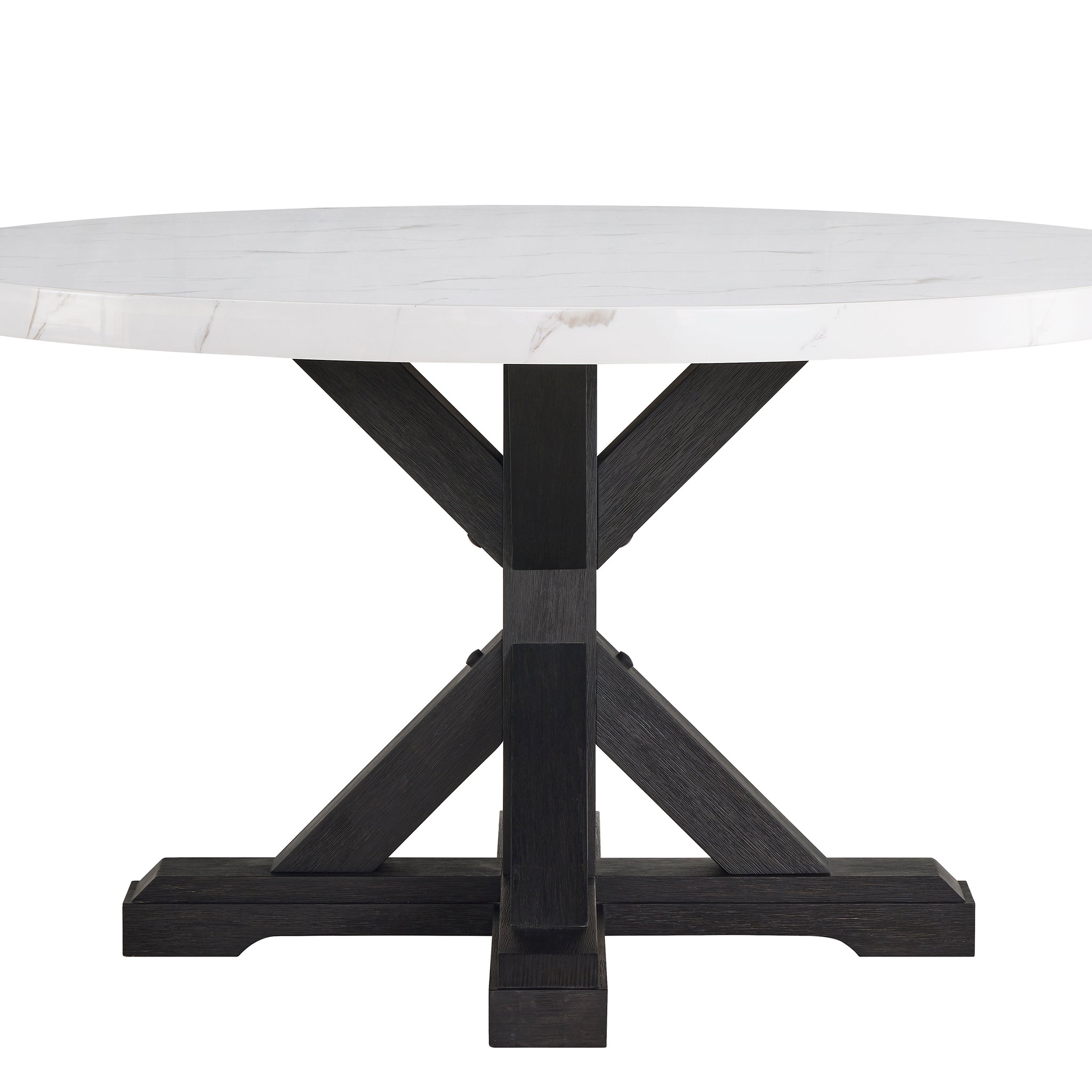 1Pc Transitional Modern Formal Dining Table White Round Faux Marble Table Top Black Finish Legs Wooden Dining Room Furniture White Seats 4 Dining Room Contemporary,Farmhouse,Transitional Round Artificial Marble