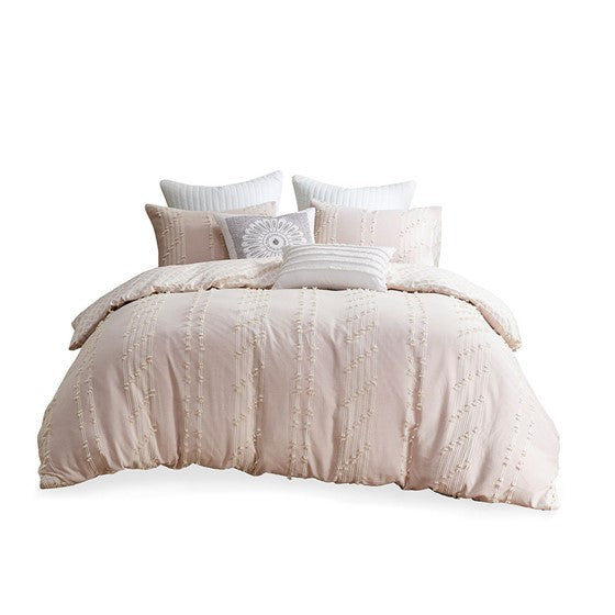 3 Piece Cotton Jacquard Duvet Cover Set Queen Pink Cotton