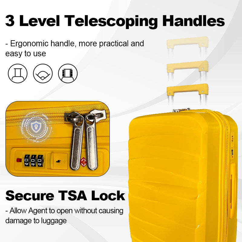 Hardside Luggage Sets 3 Pieces, Expandable Luggages Spinner Suitcase With Tsa Lock Lightweight Carry On Luggage 20Inch 24Inch 28Inch Antique Yellow Polypropylene