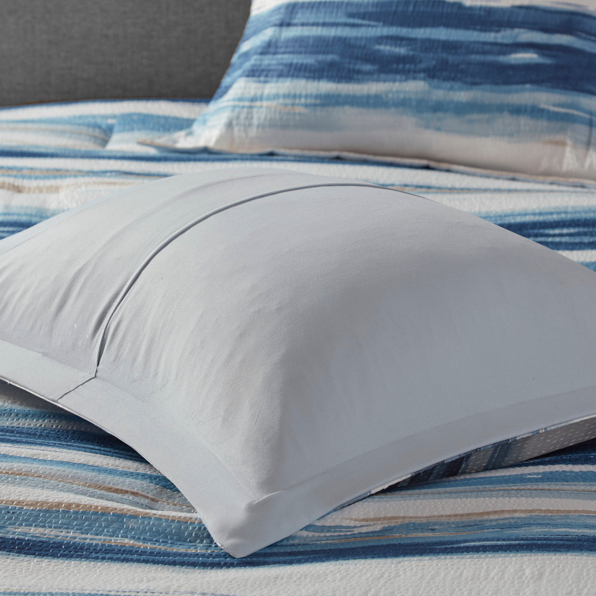 8 Piece Printed Seersucker Comforter And Quilt Set Collection Blue Full Queen Full Blue Polyester