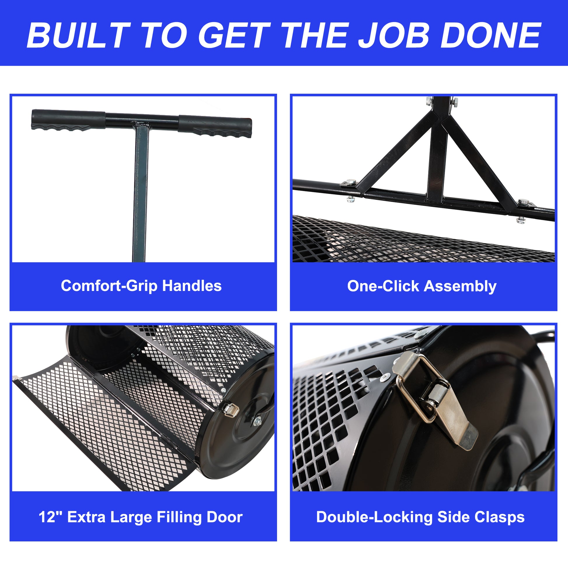 Compost Spreader Peat Moss Spreader With Upgrade T Shaped Handle For Planting Seeding Durable Lightweight Metal Mesh Spreader For Lawn Garden Care Manure Spreaders Black Black Iron