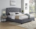 Belize 3 Piece Upholstered Bedroom Set, Tufted Wingback Bed With Two Gray Nightstands Box Spring Required Queen Gray Wood 3 Piece Set Bedroom Bed Included,Nightstand Included Contemporary Wood Tufted Polyester Engineered Wood