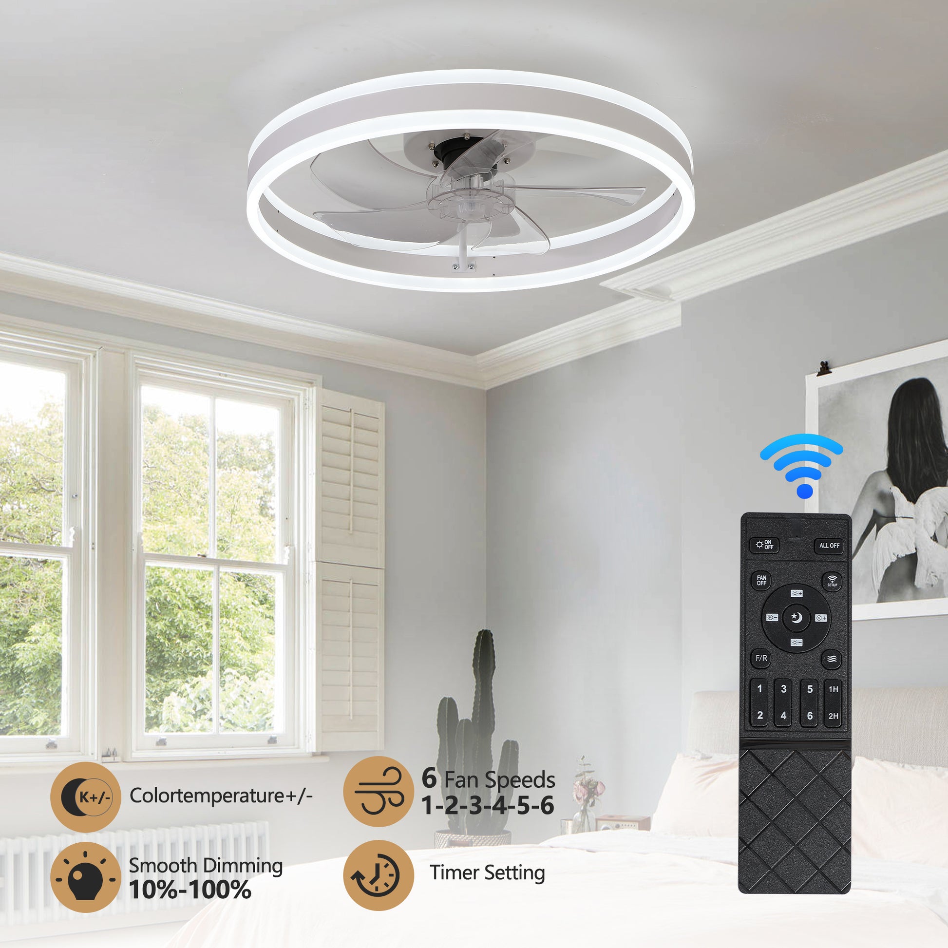 Ceiling Fan With Lights Dimmable Led White Acrylic Iron
