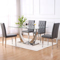 Table And Chair Set, Modern Dining Table, Tempered Glass Tabletop And Silver Colored Leg Table, Soft And Comfortable Dining Chair, Perfect For Dinner, Meetings, Home And Office Decor Gray Seats 4 Glass