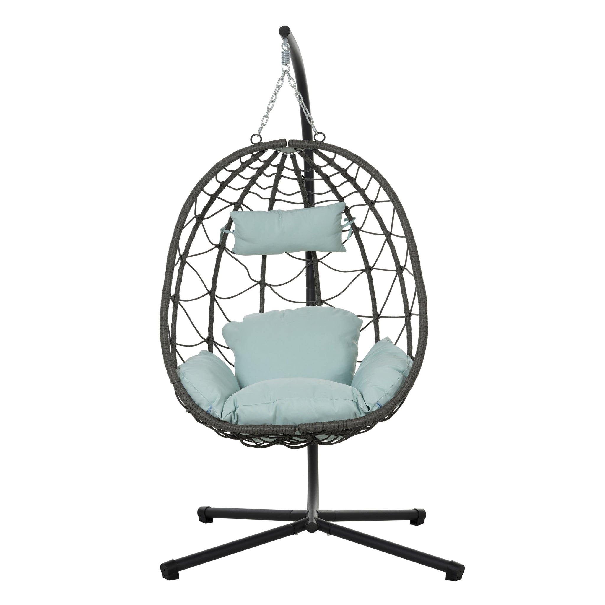 Egg Chair With Stand Indoor Outdoor Swing Chair Patio Wicker Hanging Egg Chair Hanging Basket Chair With Stand For Bedroom Living Room Balcony Gray Steel