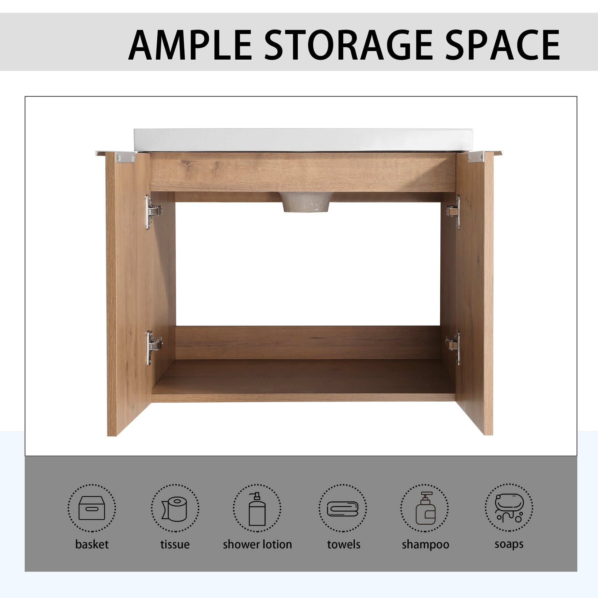 36" Wall Mounted Bathroom Vanity With Sink And Side Cabinet, Soft Close Doors,00112Imo 0624Imo 0612Gwh Combination Cabinet Kd Packing Imitative Oak Bathroom Modern Plywood Plywood