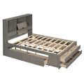 Queen Size Platform Bed With Storage Headboard And 8 Drawers, Gray Box Spring Not Required Queen Gray Wood Bedroom Bed Frame Solid Wood Mdf