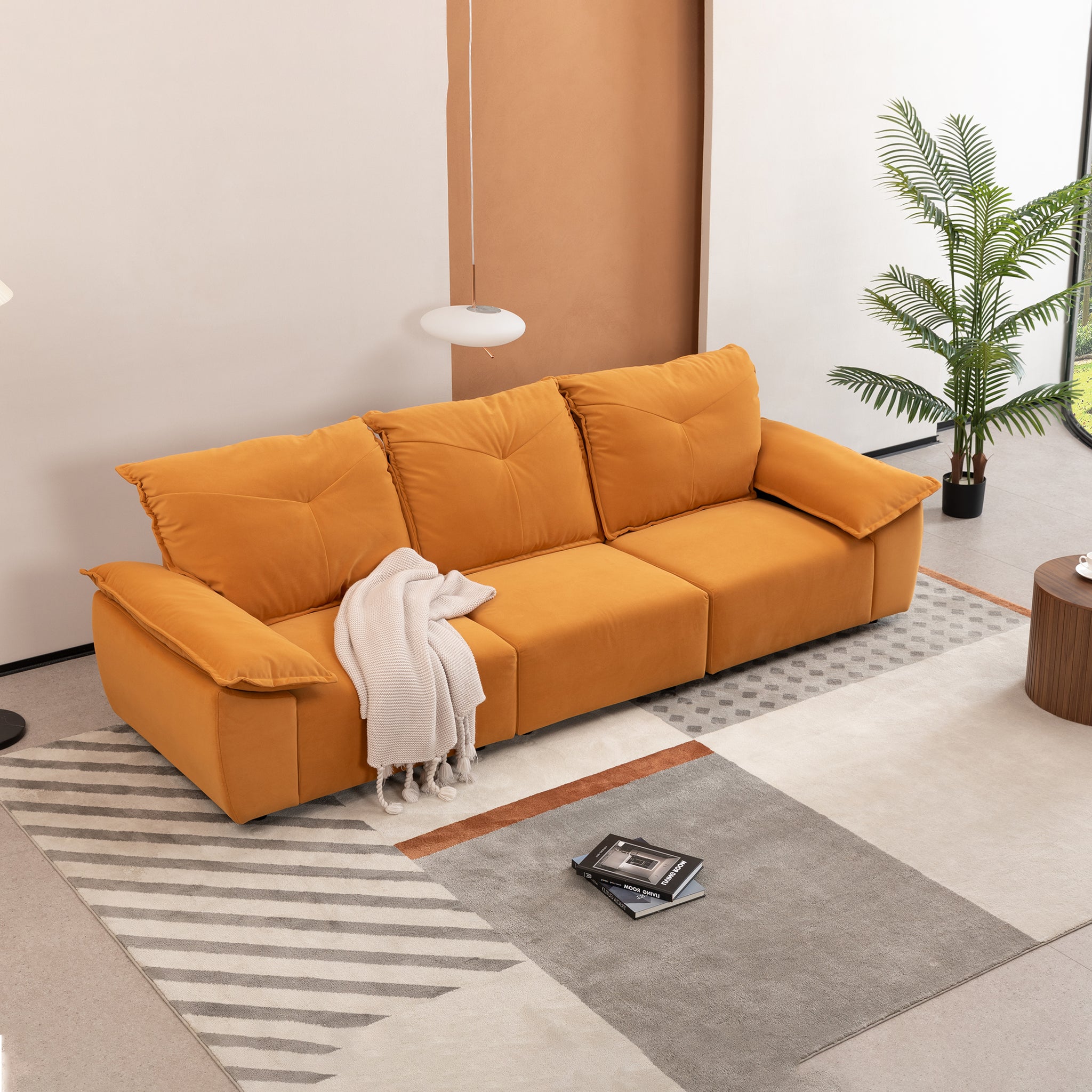 2239O Orange Fabric, Pillowcase Can Be Removed For Cleaning, Backrest Can Also Be Removed, Convenient And Easy To Care,Can Put The Living Room, Bedroom Orange Fabric 3 Seat