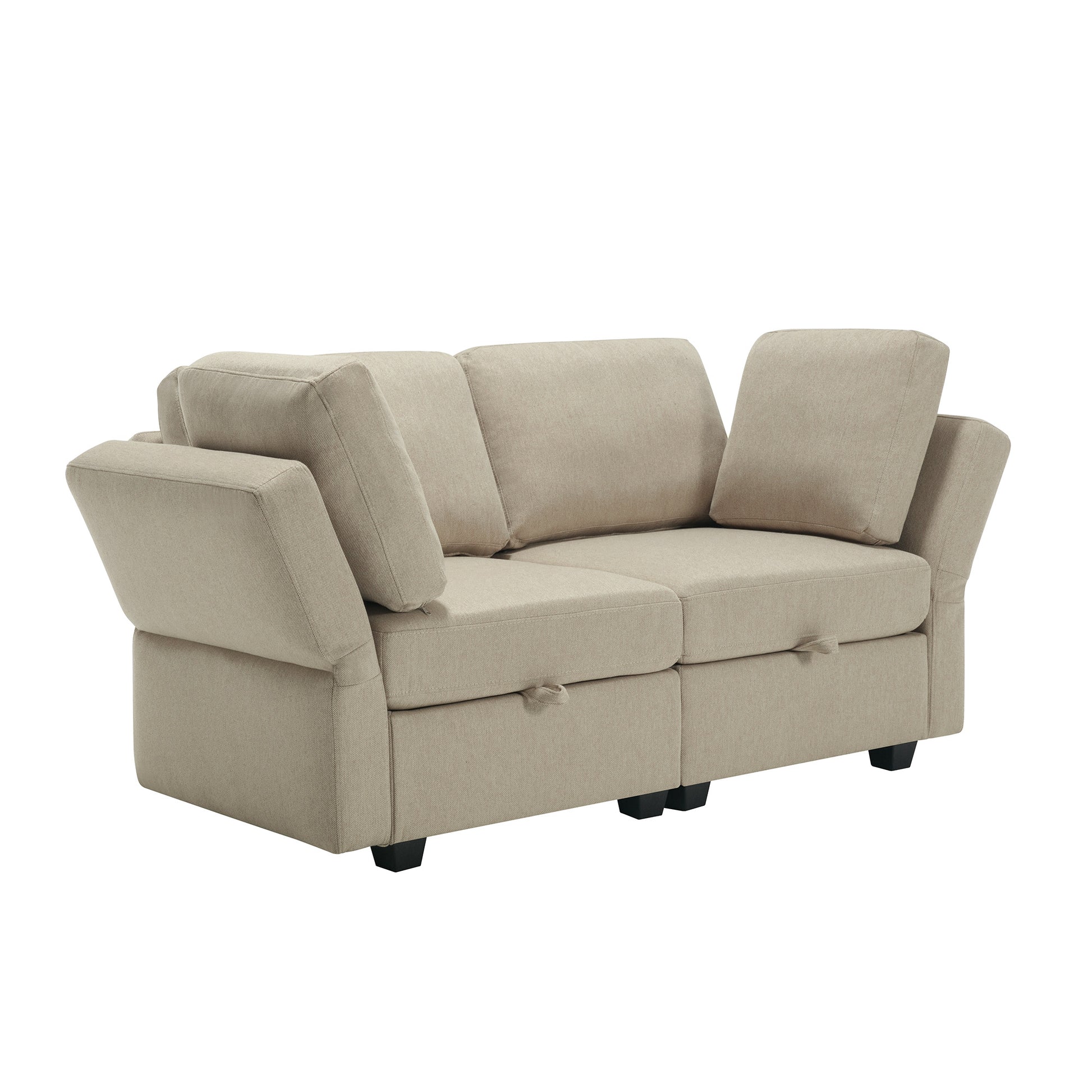 Contemporary Modern Chic Upholstered Fabric Sofa With Storage Seats And Storage Ottomans, 2 Seater Sofa Fabric Couch With Adjustable Arms And Backs For Living Room Beige Beige Polyester 2 Seat