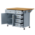 K&K 52'' Kitchen Island With Drop Leaf, Embossed Texture Kitchen Island On Wheels With Spice Rack, Towel Rack, 2 Doors And 5 Drawers, Kitchen Storage Cart With Adjustable Shelf For Kitchen, Blue