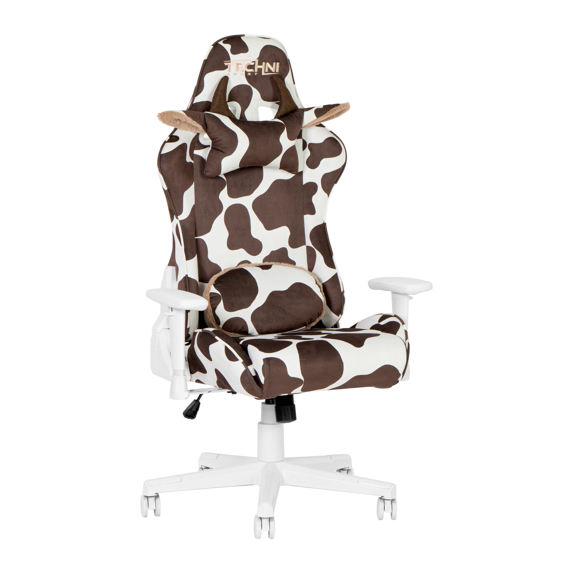 Techni Sport Ts85 Brown Cow Series Gaming Chair Caster Nylon Brown Office Spot Clean Rectangular Modern Handle Office Chairs Solid Back Fabric Metal