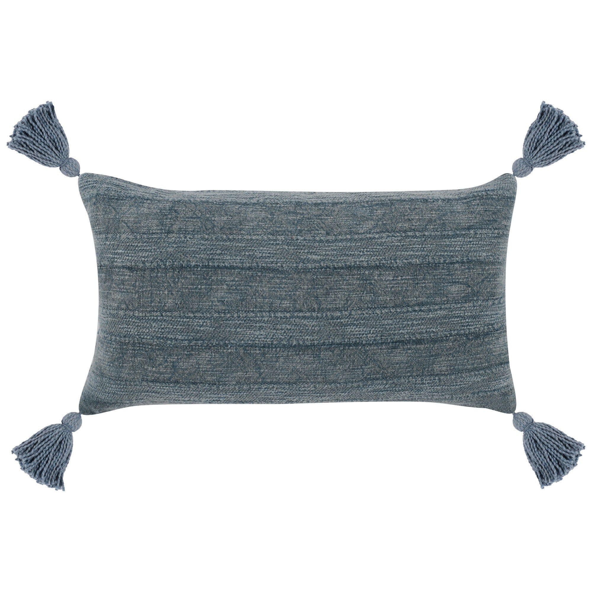 14 X 26 Lumbar Throw Pillow, Handwoven Stripes, Cotton Linen, Tassels, Blue Blue Polyester Blend