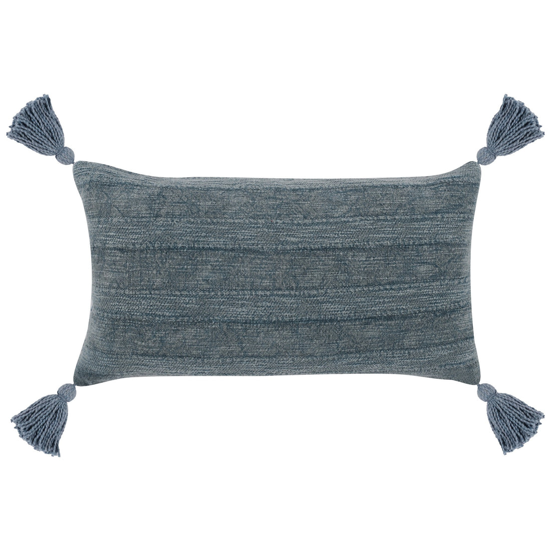 14 X 26 Lumbar Throw Pillow, Handwoven Stripes, Cotton Linen, Tassels, Blue Blue Polyester Blend