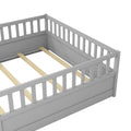 Full Size Floor Bed, Integral Construction With Super High Security Barrier, Door, Children'S Floor Bed Frame, Montessori Wooden Children'S Floor Bed, Support Slat Grey Box Spring Required Full Grey Wood Brown Bedroom American Design,Artsy Pine Bed Frame