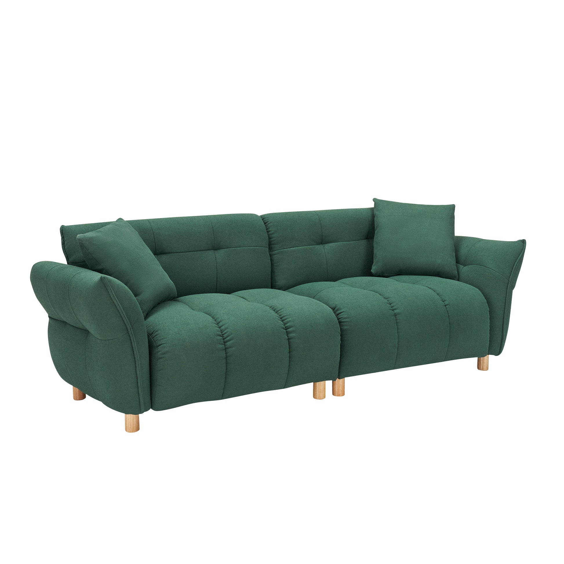 93.70 Inches Long, Teddy Sofa Fabric,With Two Matching Pillows And Three Spacious And Comfortable Seats, For Apartment Office Living Room Green Green Teddy 3 Seat