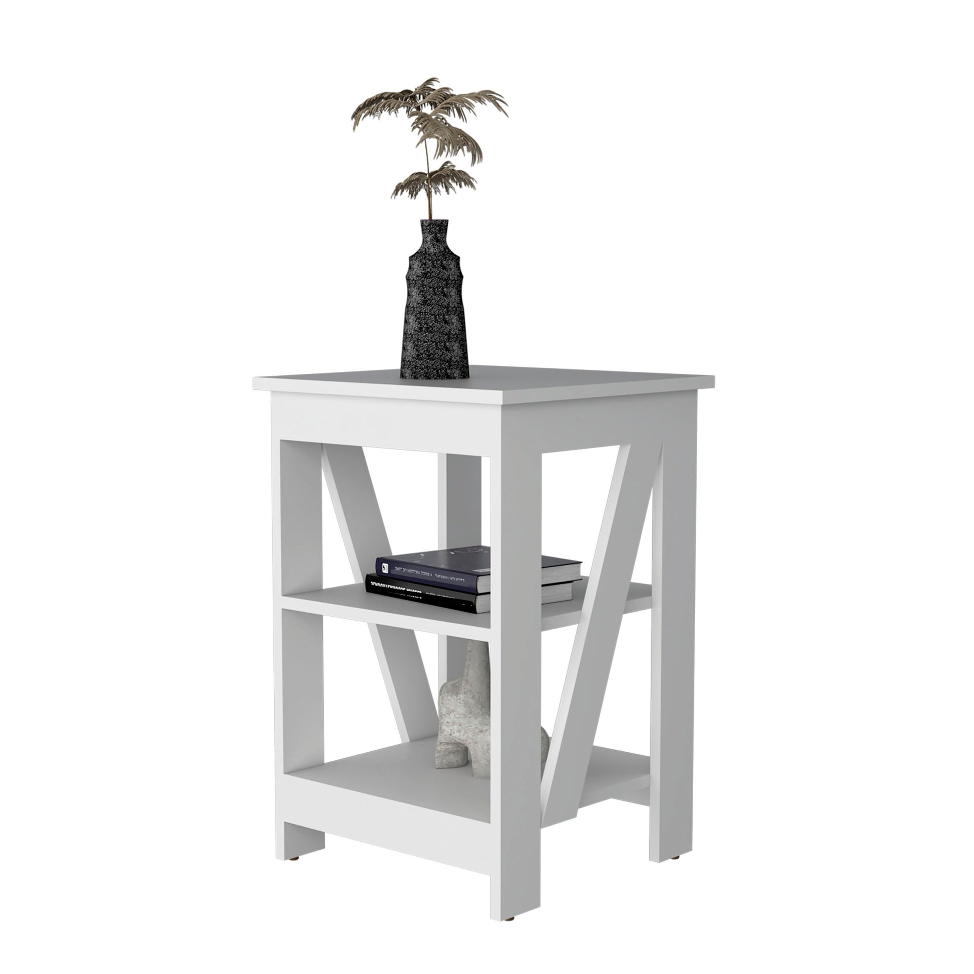 Clio Auxiliary Table, With Two Shelves White White Primary Living Space Manual Freestanding Pine Bookcase Rectangular Particle Board Engineered Wood