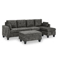 Sectional 3 Seaters Sofa ,Double Sided Multi Functional Footstool, Storage Matnon Slip Leg, Two Pillows, Velvet, Dark Grey Dark Grey Velvet 3 Seat