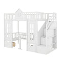 Twin Over Twin Bunk Bed With Changeable Table, Bunk Bed Turn Into Upper Bed And Down Desk White Twin White Solid Wood