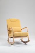 Rocking Chair Upholstered Fabric Rocking Armchair Indoor With High Backrest Glider Chairs And Lumbar Pillow For Living Room Yellow Linen