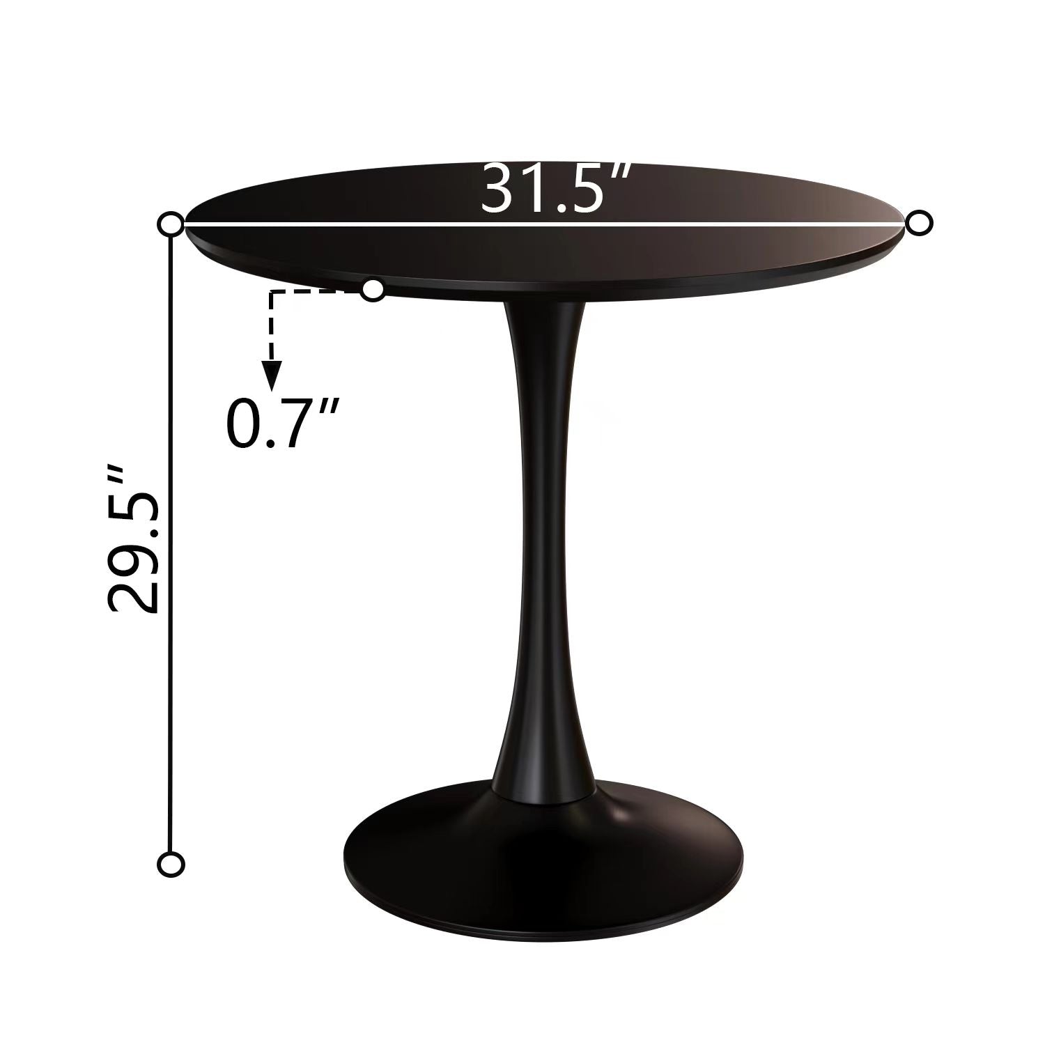 Black Round Dining Table, 31.5" Tulip Table Kitchen Dining Table 2 4 People With Mdf Table Top & Pedestal Base, Mid Century End Table Leisure Coffee Table Office Living Room Table Black Kitchen Round Mdf