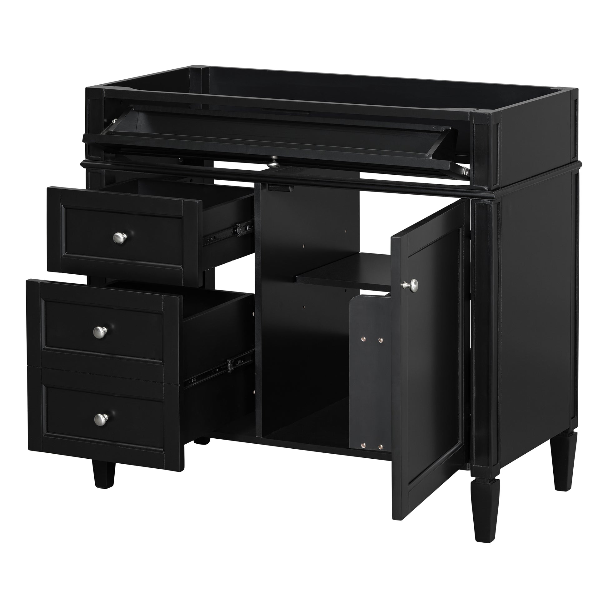 36'' Bathroom Vanity Without Top Sink, Modern Bathroom Storage Cabinet With 2 Drawers And A Tip Out Drawer, Solid Wood Frame Not Include Basin Sink Black Solid Wood Mdf