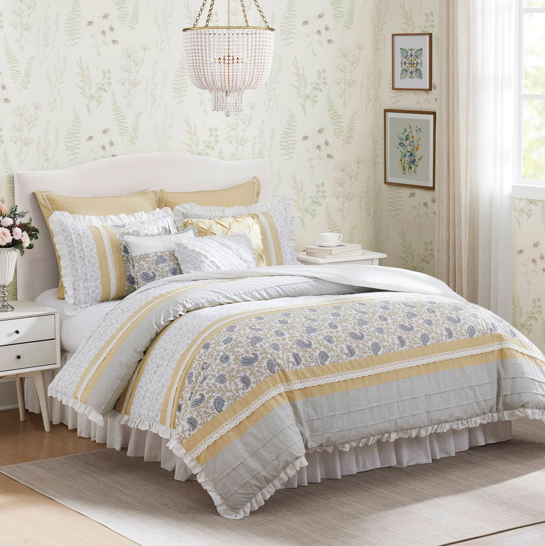 9 Piece Cotton Percale Comforter Set Yellow Cal King California King Yellow Polyester