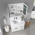 36'' W X 26'' H Bathroom Mirror Medicine Cabinet Wooden Door Medicine Cabinets For Bathroom, Wall Mounted Recessed Or Surface, Bathroom Mirror With Storage White Engineered Wood