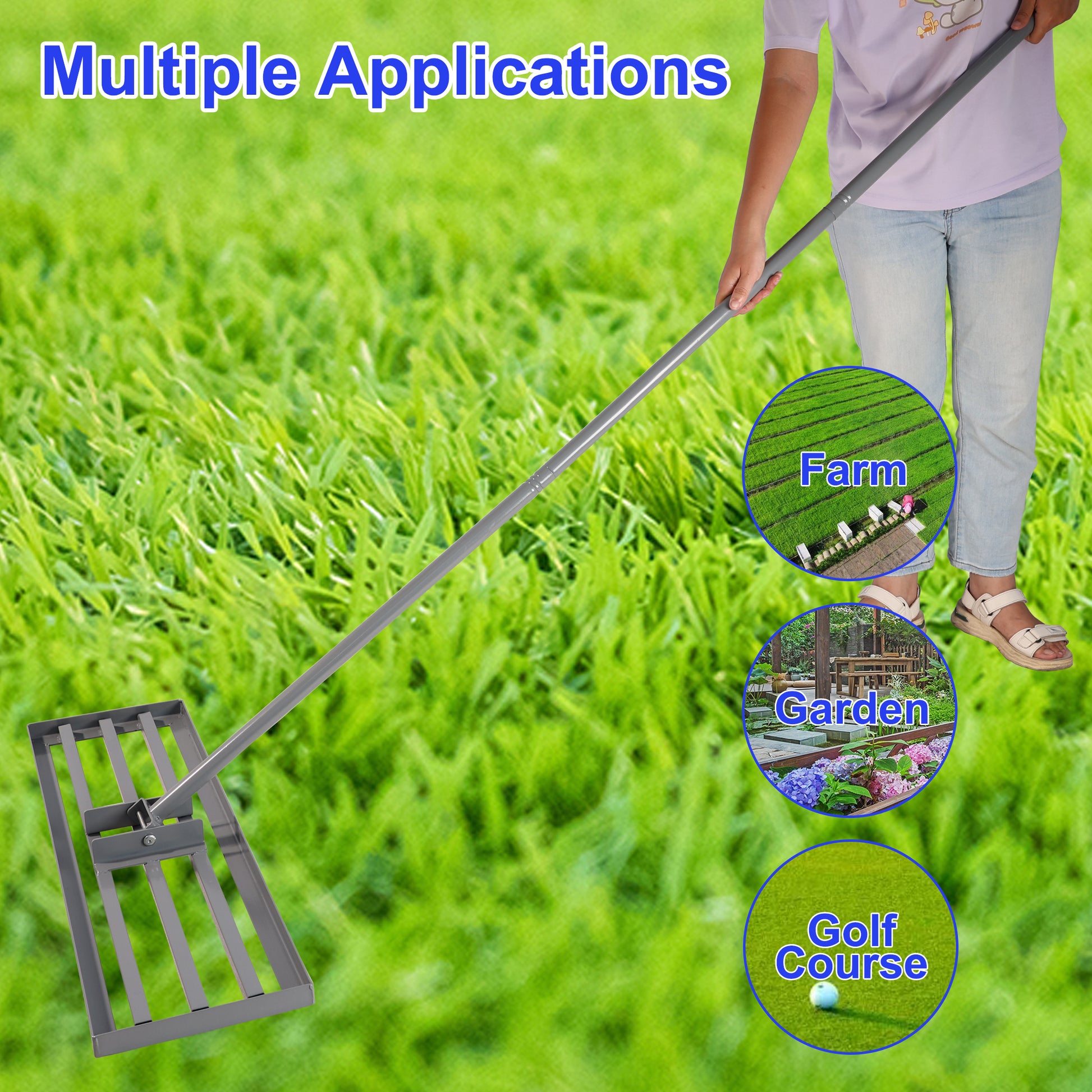 Garden Backyard Farmland Golf Course Compost Sand Leveling With 79.5 Long Handle Heavy Duty Tool Lawn Leveling Rake Grey Iron