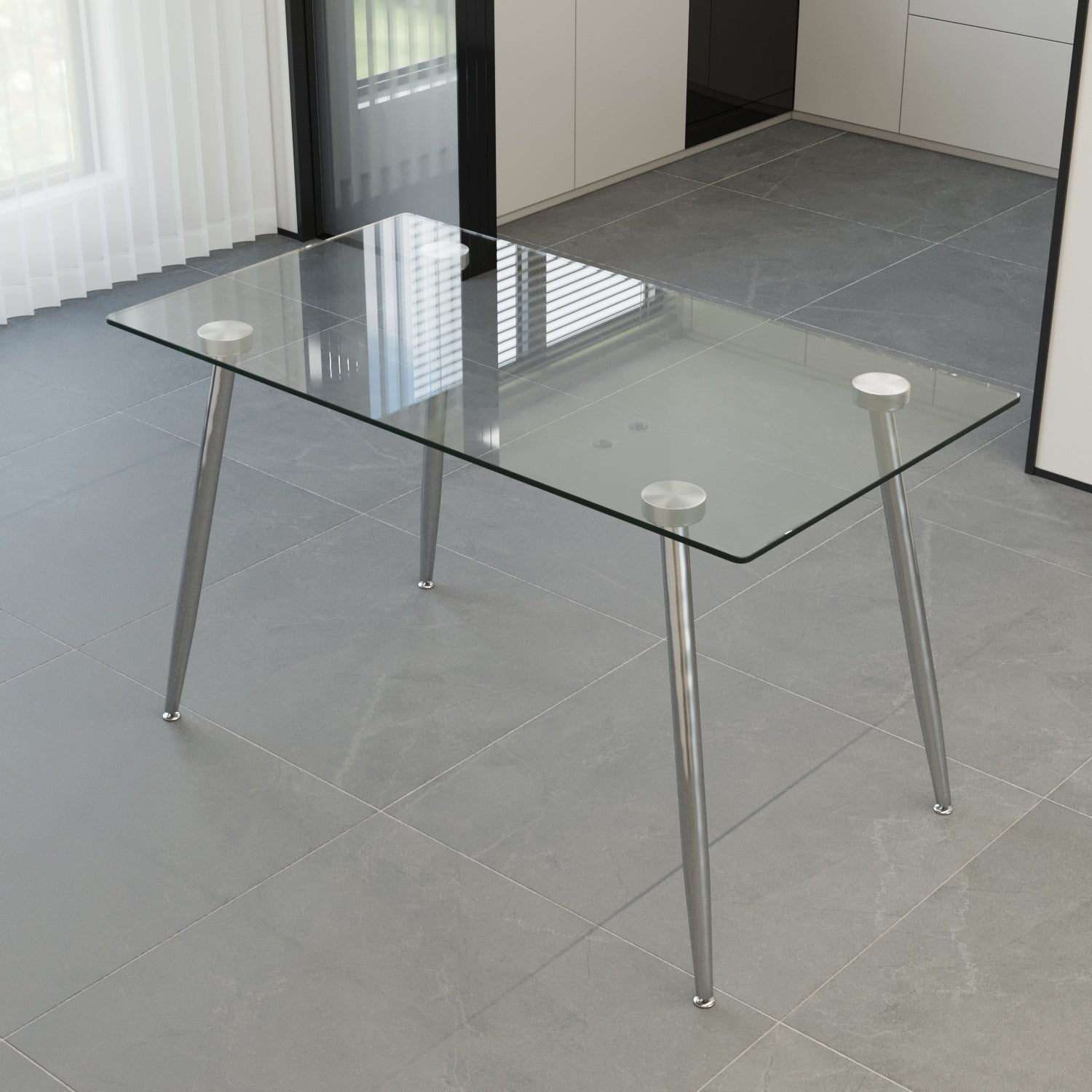 Glass Dining Table, Modern Rectangular Table With Tempered Glass Tabletop & Sliver Metal Legs, Simplistic Kitchen Table, 51 X 27.5 X 29.5 Inch, Versatile Table For Home Office Transparent Glass