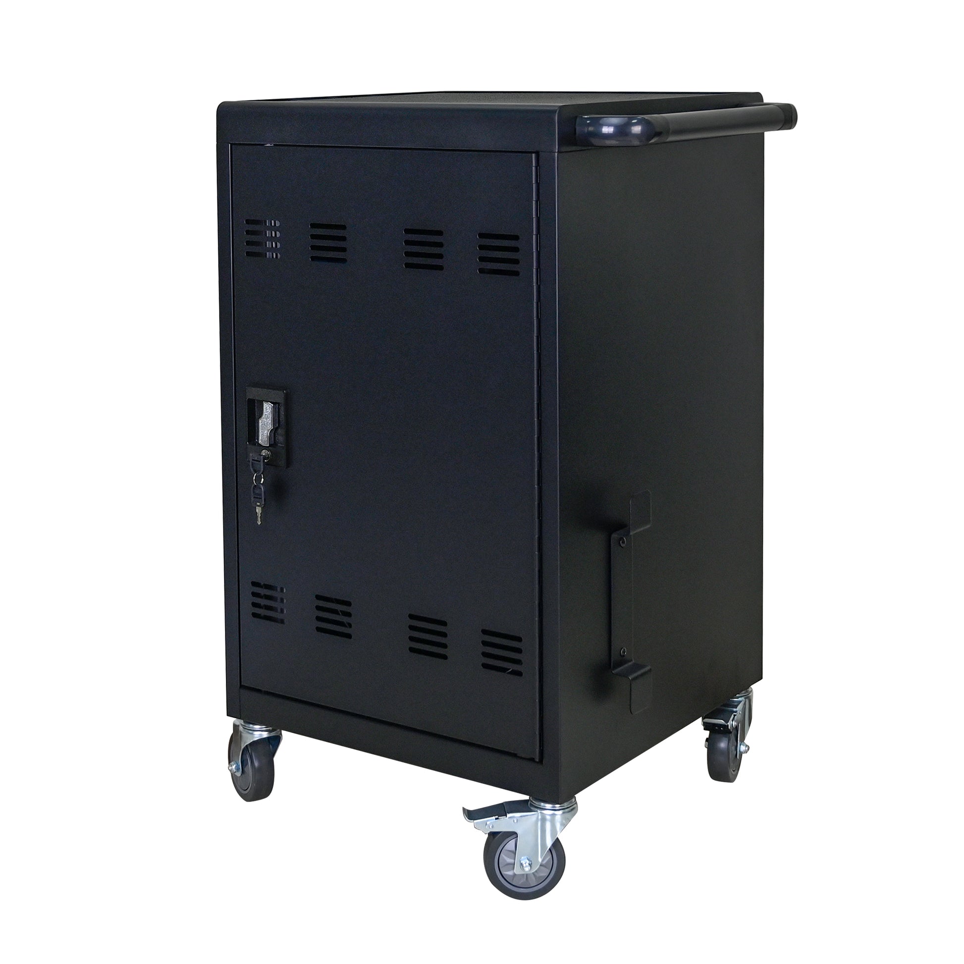 Tablet Laptop 32 Bit Plastic Device Basket Device For Mobile Charging Trolley Includes Cable Management Dividers, Cable Clips, Storage Compartment, And Removable Doors Black Matt Black Steel Metal