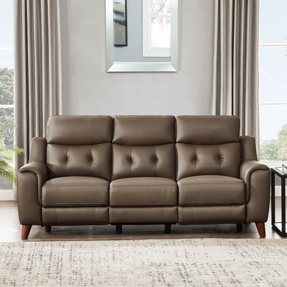 Torino Power Headrest Top Grain Leather Zero Gravity Reclining Sofa Brown Genuine Leather Wood Primary Living Space Medium Firm Tight Back Mid Century Modern Eucalyptus Pillow Top Arms Memory Foam Leather 3 Seat