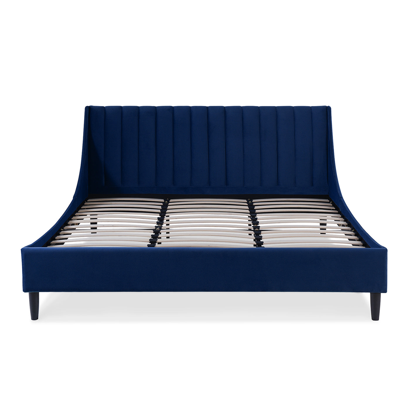 Aspen Vertical Tufted Headboard Platform Bed Set, King, Navy Blue Velvet Box Spring Not Required King Navy Blue Wood Foam Velvet Velvet