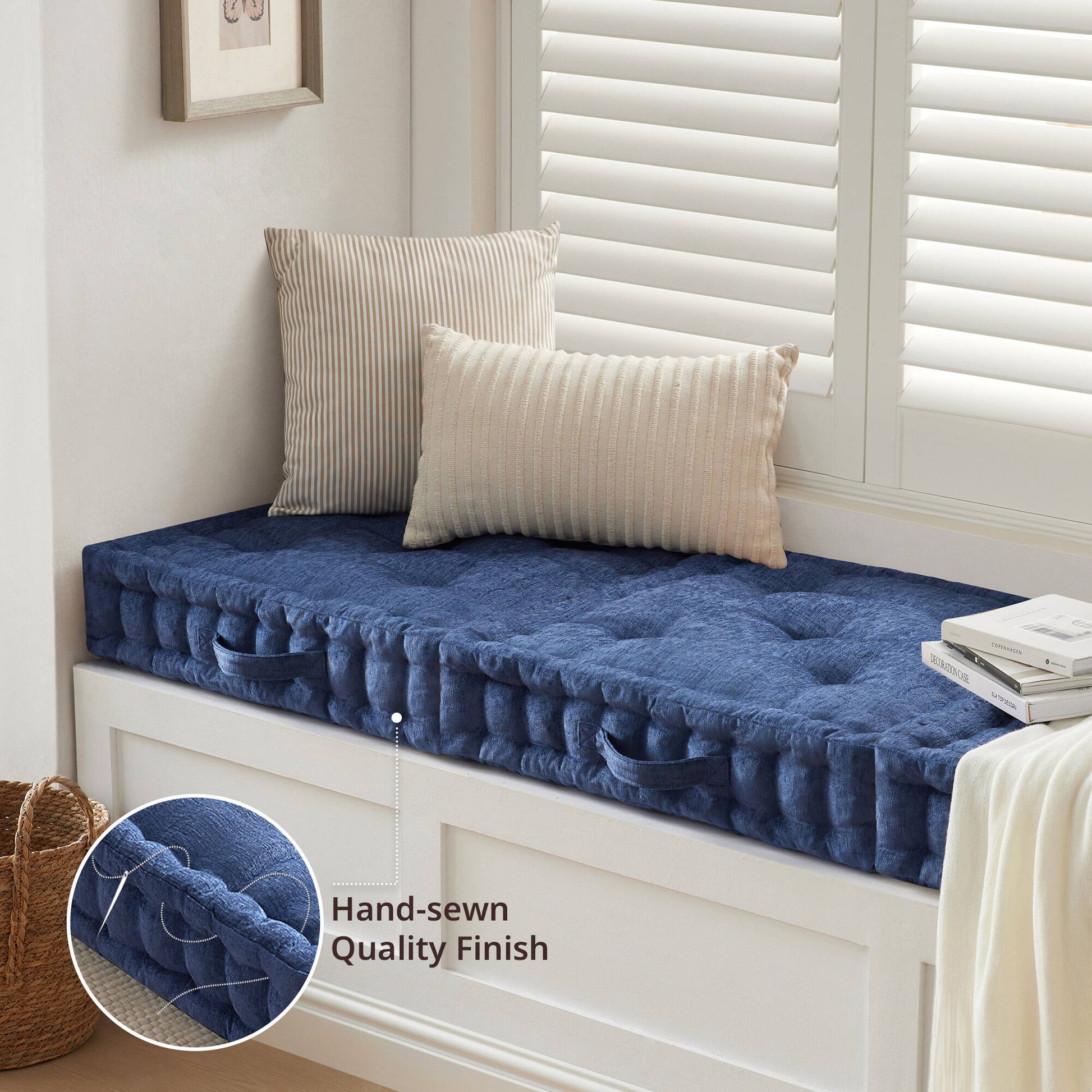 Poly Chenille Square Floor Pillow Cushion 24X24" Navy Blue Polyester