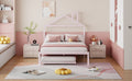 Full Size Metal Platform Bed With Twin Size Trundle,House Shaped Headboard Design, Pink Full Pink Metal