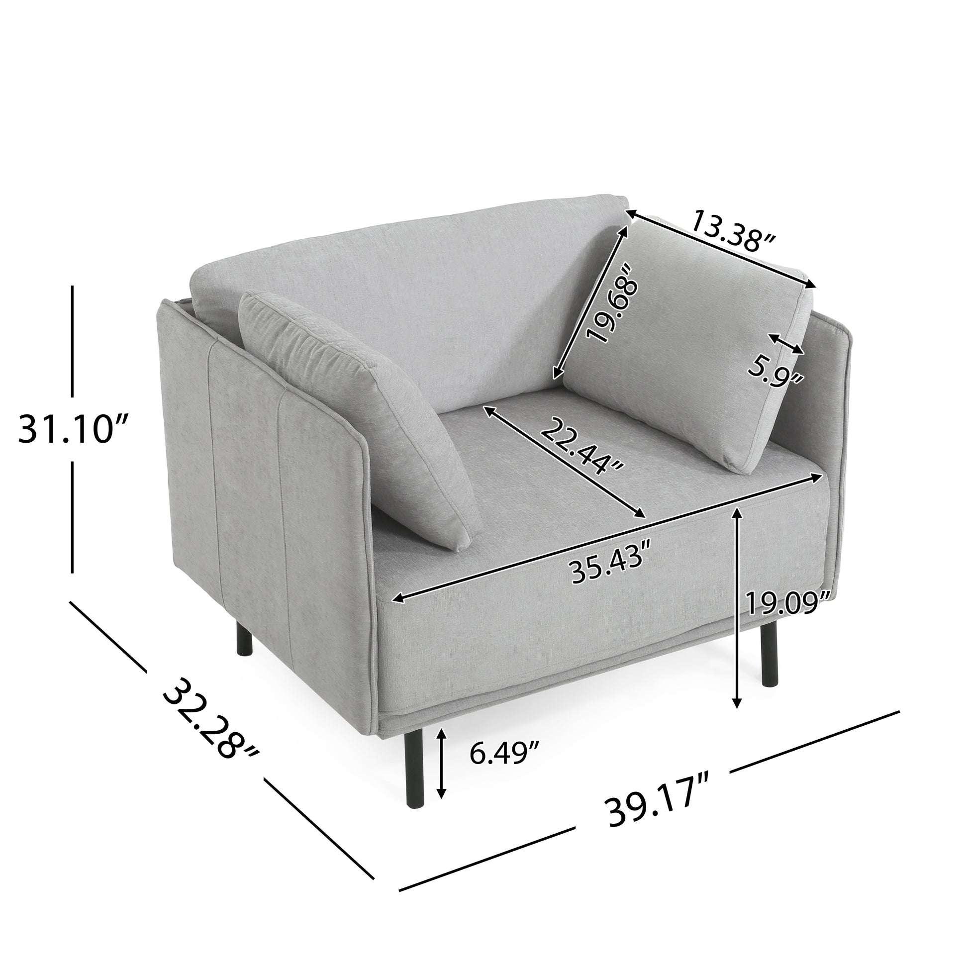 39" Vintage Grey Lounge Chair With Polyester Upholstery, Solid Wood Frame And Steel Legs, Comfortable Accent Seating For Living Room, Bedroom, Or Office Grey Polyester,Solid Wood Mdf,Steel
