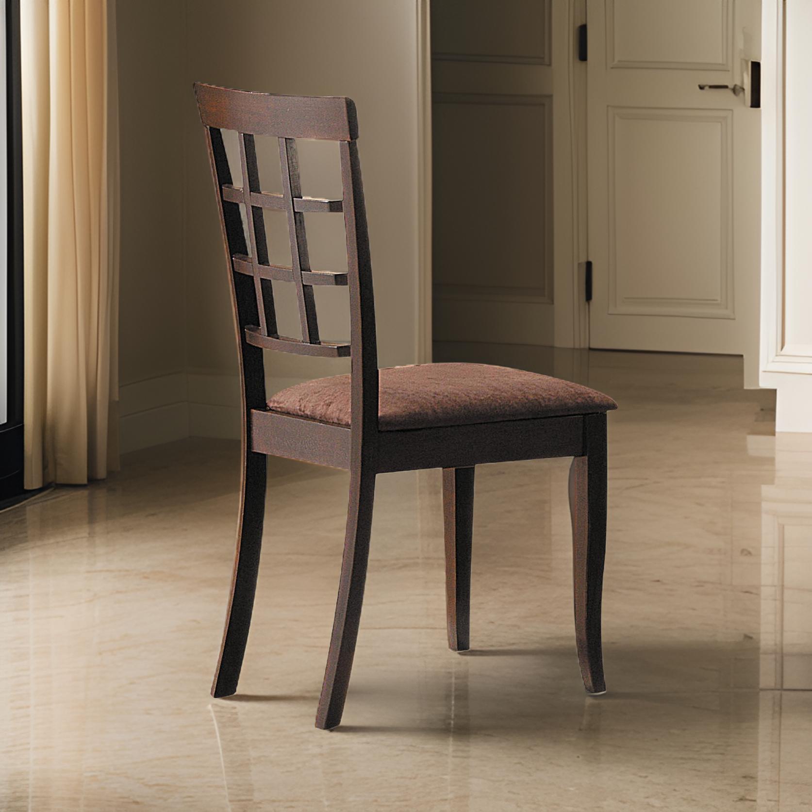 Wood & Fabric Side Chairs With Open Grid Pattern Back, Espresso Brown, Set Of 2 Brown Wood Fabric