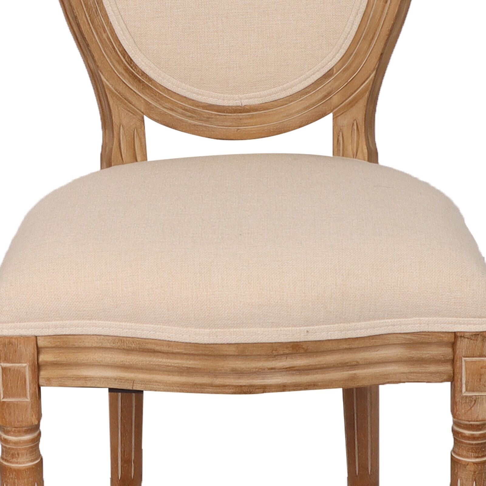 French Country Dining Chairs With Round Back Set Of 2, Upholstered, Solid Wood Legs, Accent Side Chairs For Living Room, Wedding Event Cream Cushion Cream Light Brown Dining Room Round Modern Banquet Chair Rubberwood Cotton Linen Rubber Wood