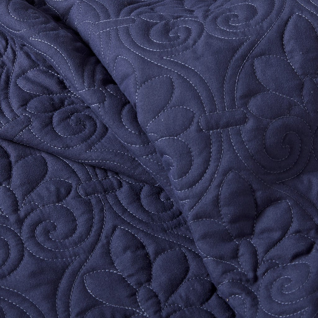 3 Piece Split Corner Pleated Quilted Bedspread Navy King Navy Polyester