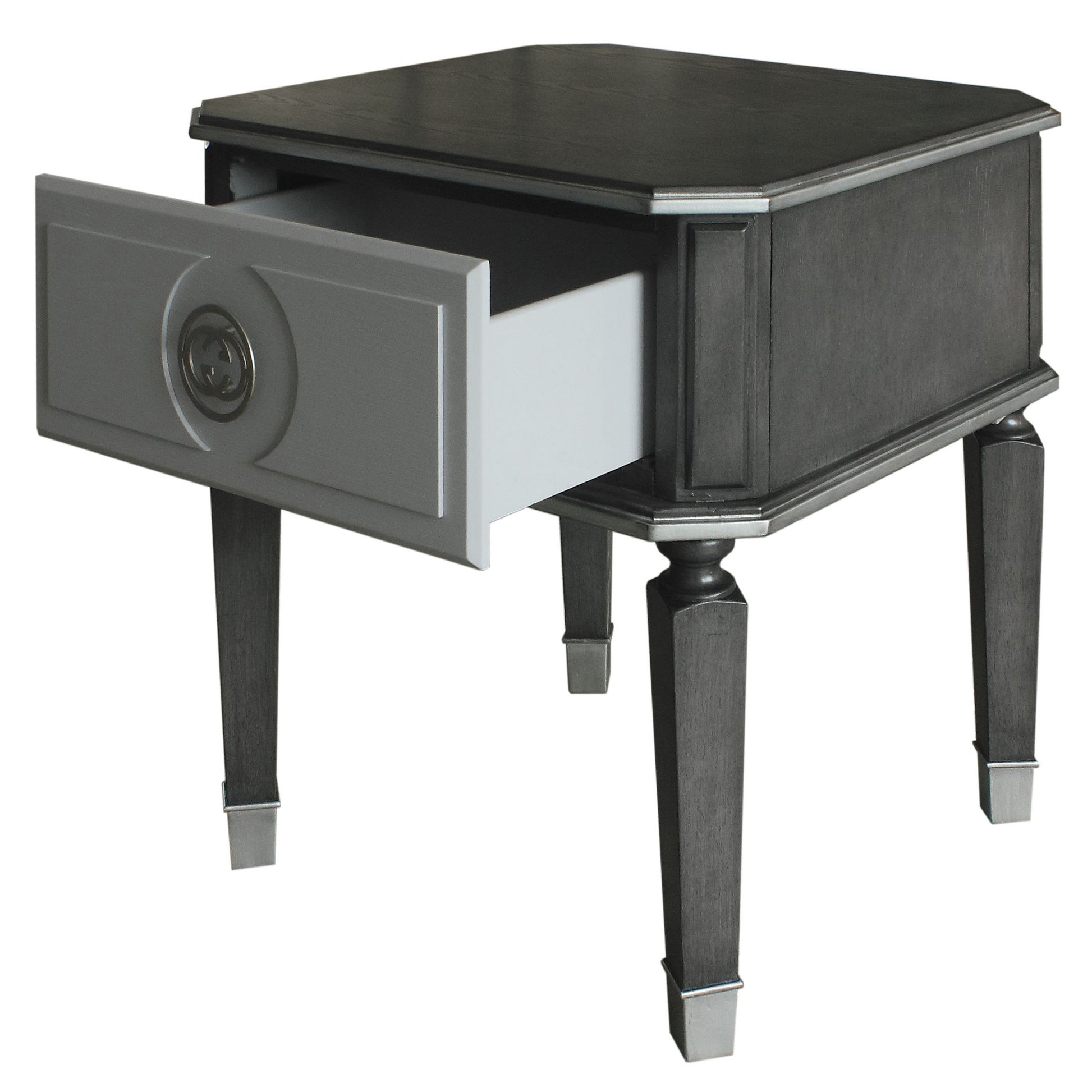 Charcoal And Light Grey End Table With 1 Drawer Charcoal Grey Primary Living Space Modern Drawers Wood