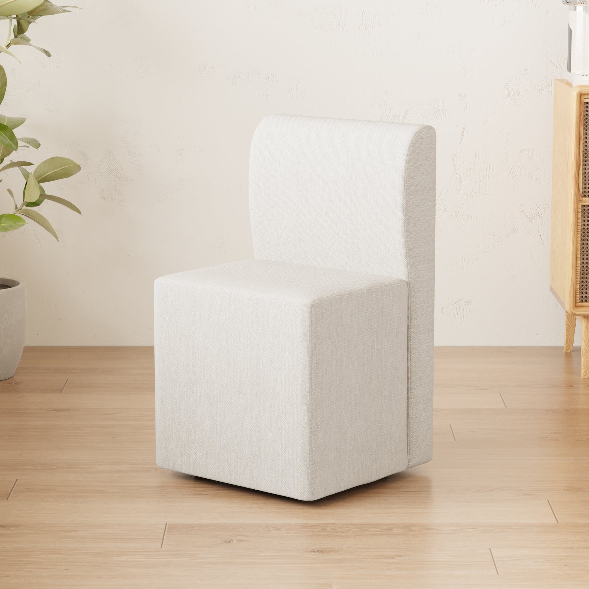Two Piece Set Of Wheeled Dining Chairs, Modern Rolling Dining Chairs, Footstools With Wheels, Suitable For Bedrooms, Reading Rooms, Living Rooms, Beige Linen Chairs Beige Foam Linen